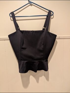 Frankly Black Peplum Strap Top - Women's